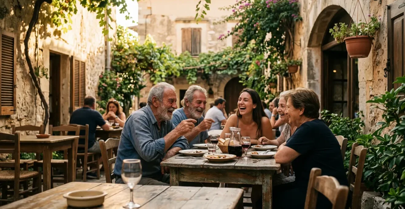 Rustikale mediterrane Taverne mit Einheimischen und authentischer Atmosphäre