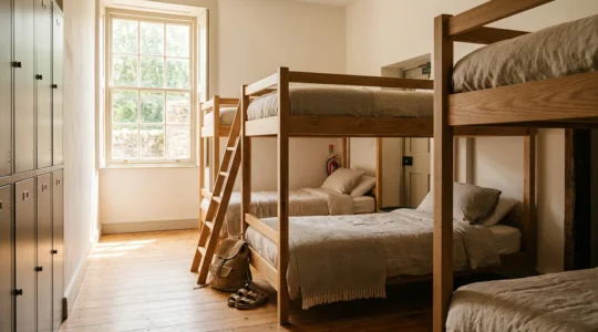 Gemütlicher Schlafsaal in einem sauberen Budget-Hostel mit Stockbetten und persönlicher Atmosphäre