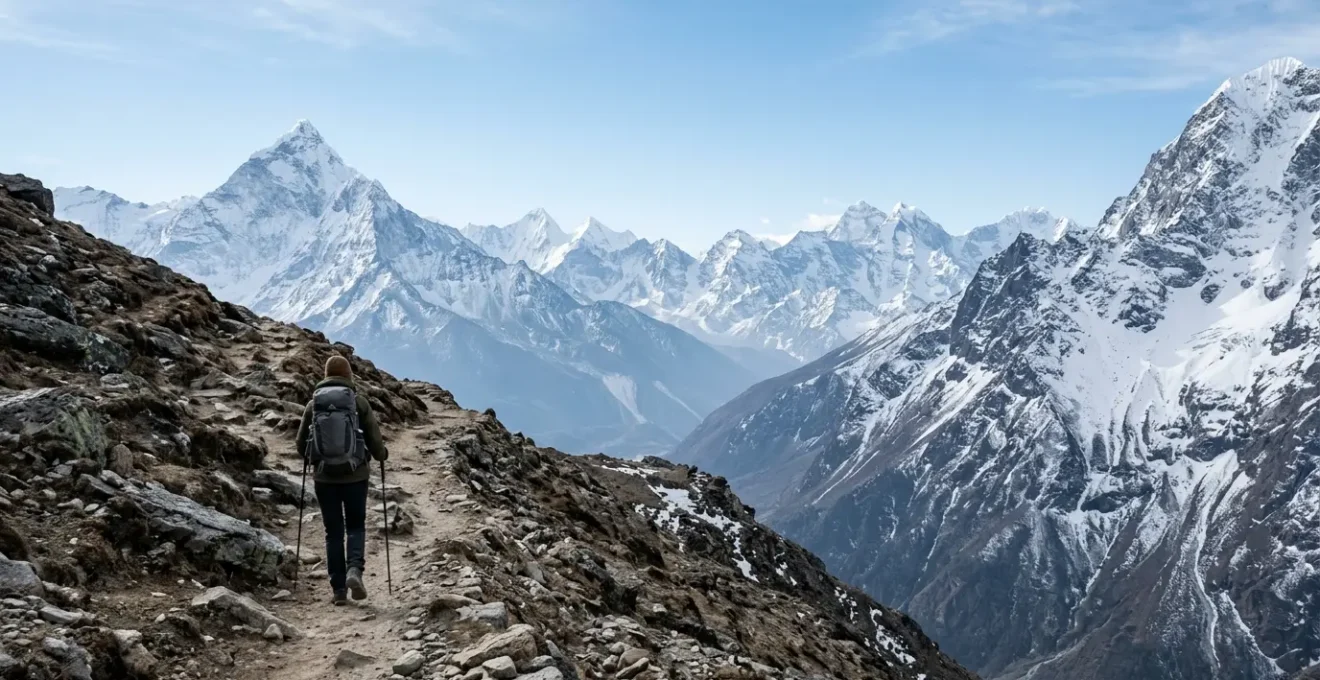 Bergsteiger beim Training in alpiner Landschaft mit verschneiten Gipfeln über 4000 Meter